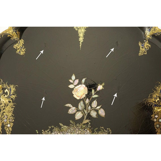 19th Century Antique English Large Papier Mache Tray Mother of Pearl Wisteria Parlor Maid Tray For Sale - Image 5 of 7