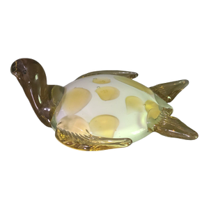 Vintage Hand Blown Art Glass Coastal Sea Turtle Paper Weight Figurine