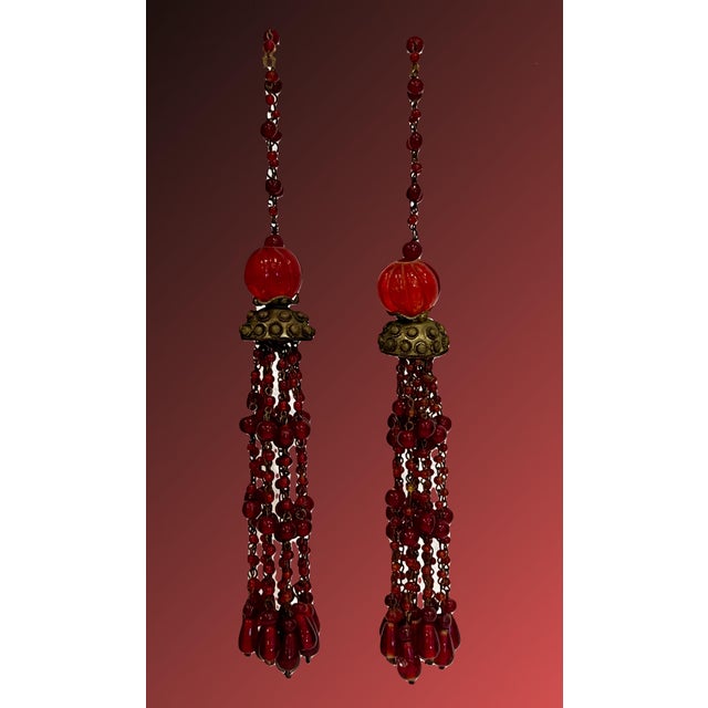 Gorgeous vintage Mughal style Indian tassels - 2 pieces in total. Handmade in India, these tassels have a lot of red glass...