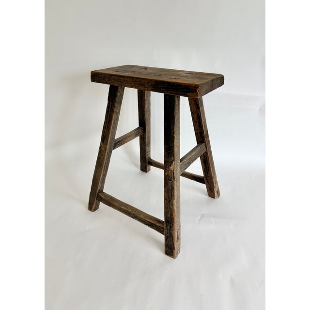 Farmhouse Rustic Black Farmhouse Elm Stool For Sale - Image 3 of 6