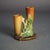 Roseville Art Pottery Brown Double Bud Vase with Thornapple Pattern C1937 Measures - 5.5" x 4" x 3.25"