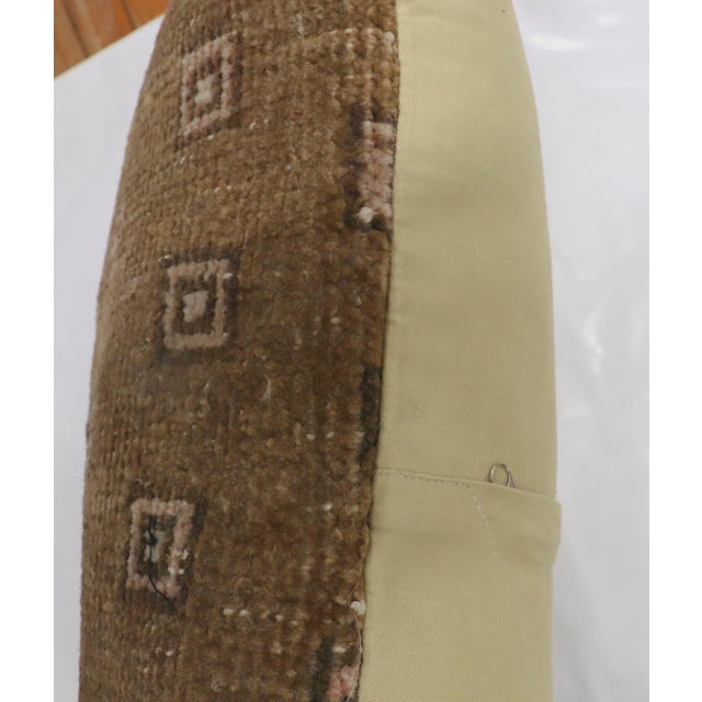 Boho Chic Vintage Zabihi Collection Brown Turkish Rug Pillow - 1'4" x 1'5" For Sale - Image 3 of 4