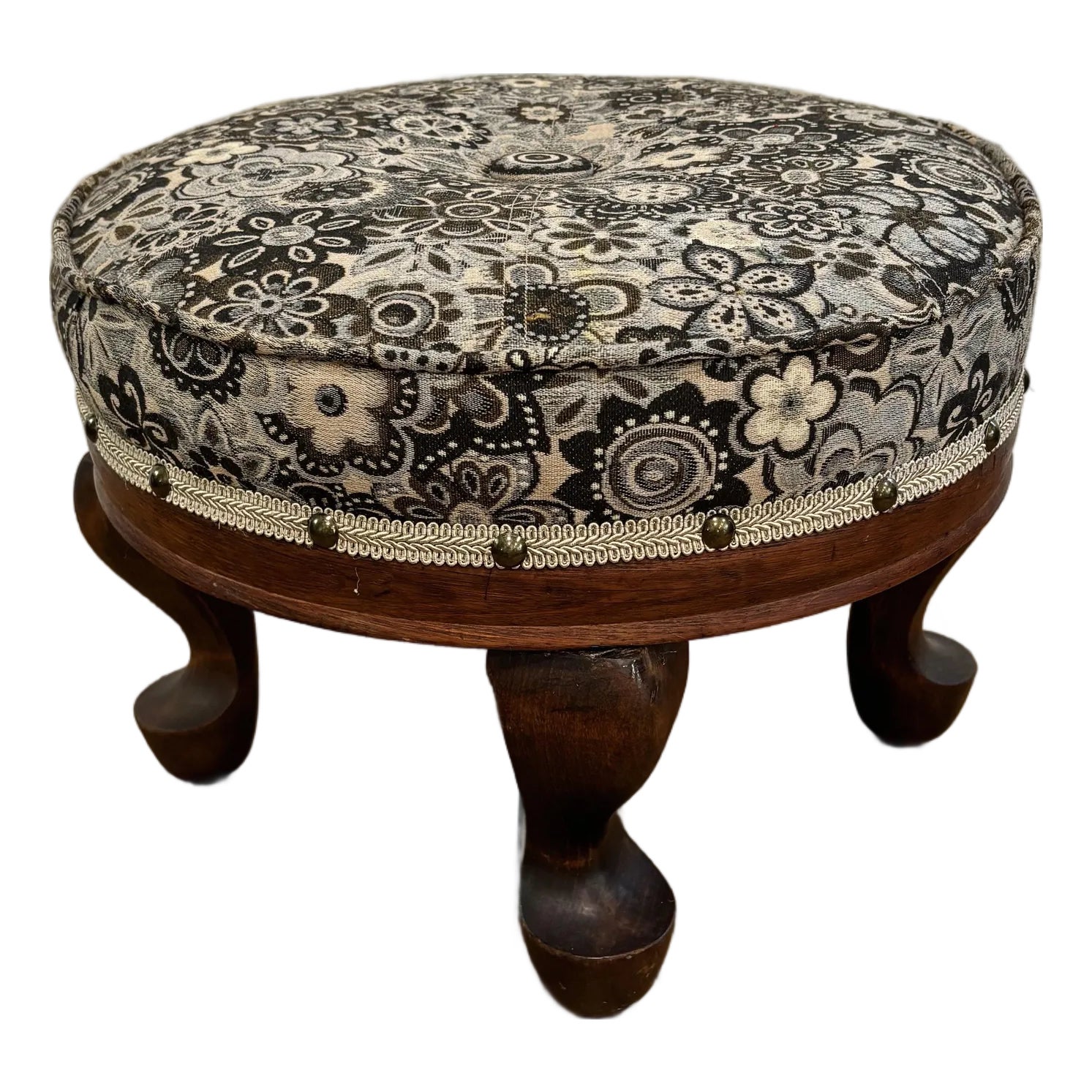 Mid 20th Century Queen Anne Footstool With Mahogany Turned Legs and ...