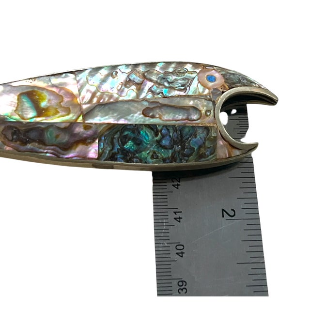 Ralph Lauren 1970s Mid Century Mexican Abalone Fish Bottle Opener – Alpaca Silver For Sale - Image 4 of 4