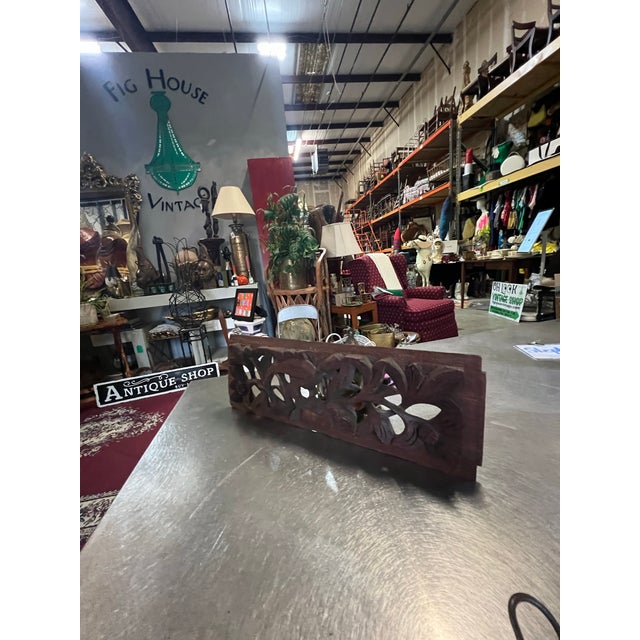 1970s Vintage Wooden Hand Carved Decorative Wall Hanging With Floral Accents For Sale - Image 5 of 8