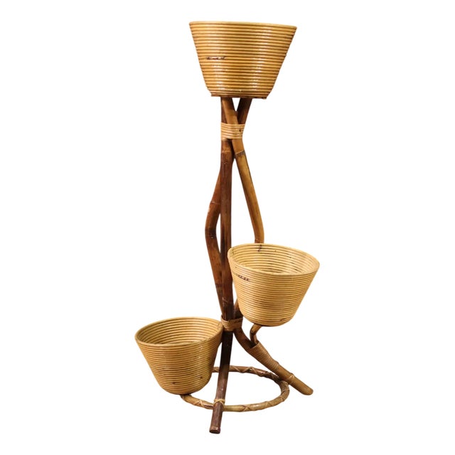 Italian Bamboo Vase Holder, 1960s For Sale