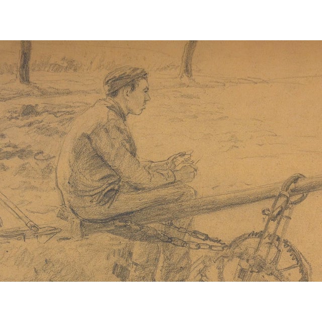 Paper Heinrich Pforr, Farmer at the Plow, Resting in the Field, Agriculture, 1920s, Pencil on Paper For Sale - Image 7 of 11