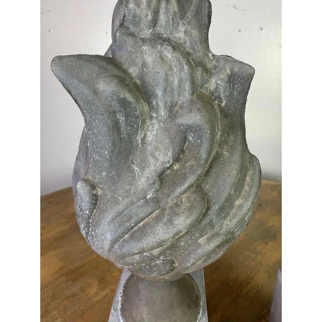 19th Century 19th Century Italian Zinc Flame Finials on Distressed Wood Bases For Sale - Image 5 of 7