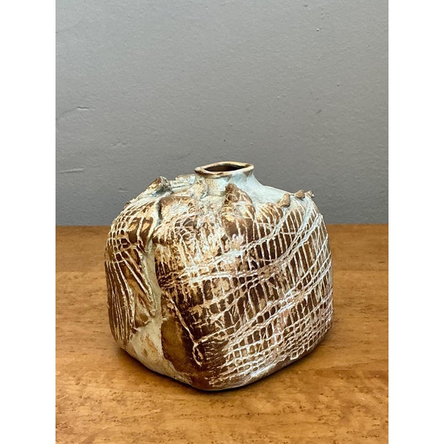 Late 20th Century Vintage Textured Studio Pottery Vase For Sale - Image 5 of 18