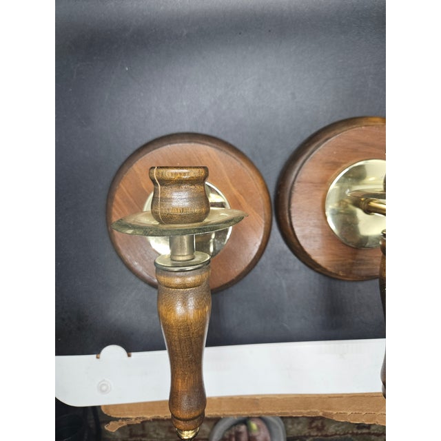 Pair of vintage Home Interiors (Homco) wood and brass wall sconce candle holders