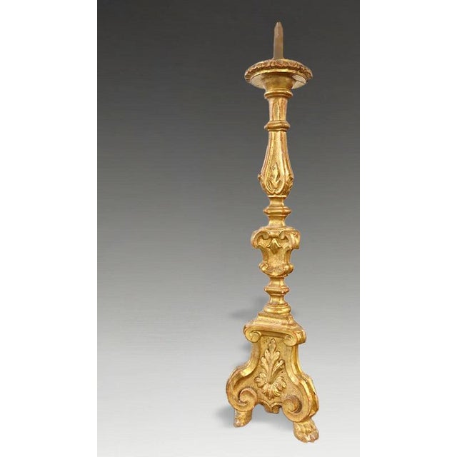 Baroque 18th Century Italian Baroque Giltwood Religious Ecclesiastical Candle Stand For Sale - Image 3 of 10