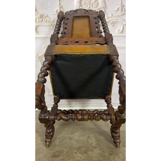 Set of 6 Antique Jacobean Hunt Chairs in Heavily Carved Oak With Cognac Leather For Sale - Image 17 of 18
