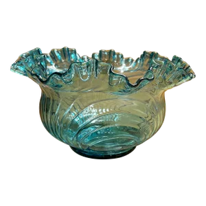 1960s Fenton Blue Glass Ruffled Edge Bowl