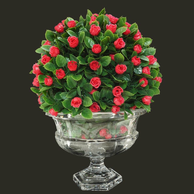 Biedermeier Late 20th Century Biedermeier Style Etched Crystal Pedestal Bowl Centerpiece Tazza Floral Arrangement Vase Fruit Bowl Wedding Anniversary Gift For Sale - Image 3 of 3