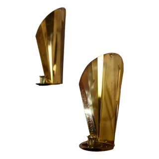 Mid-Century Modern Swedish Brass Candleholders, Set of 2 For Sale