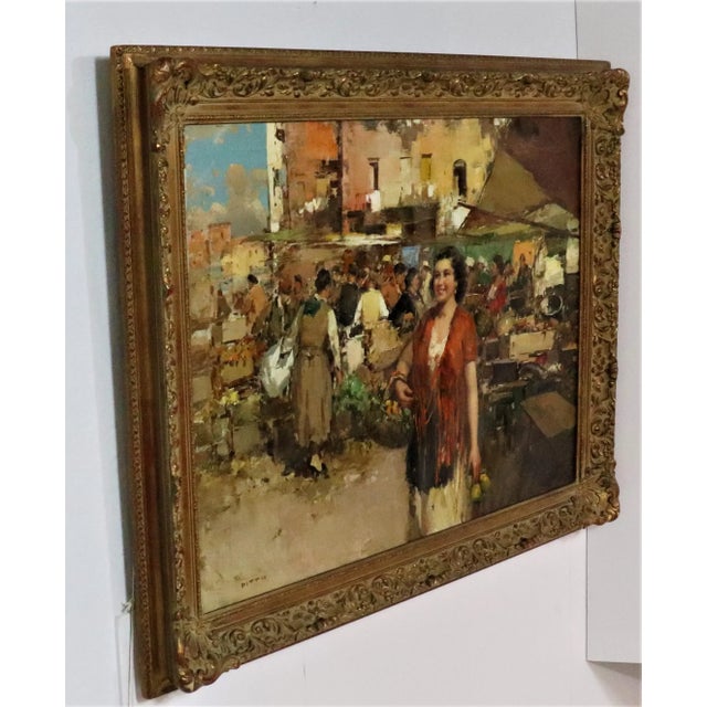 Realism Oil on Canvas Italian Street Market Scene by Giuseppe Pitto (Italian 1857-1928) For Sale - Image 3 of 13