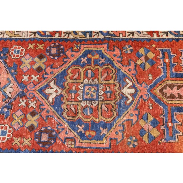 Salmon Antique Persian Heriz Rug 3'5'' X 10'1'' For Sale - Image 8 of 9