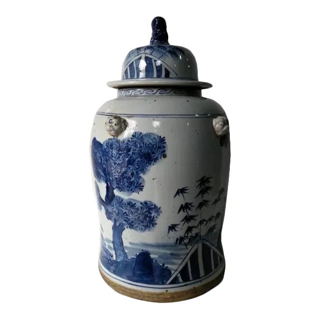 Chinese Blue and White Porcelain Vase With Ever Green and Plum Flowers For Sale