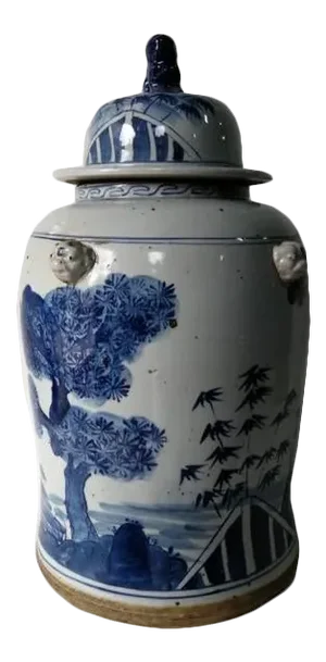 Chinese Blue and White Porcelain Vase With Ever Green and Plum Flowers