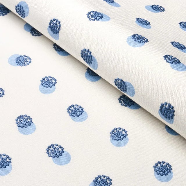 Contemporary Schumacher Taylor Embroidery Fabric in Blue on Ivory For Sale - Image 3 of 4