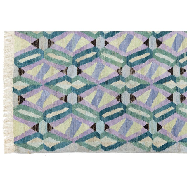 Modern Handmade Modern Flatweave Kilim Runner – Geometric Prism by Apadana For Sale - Image 9 of 9