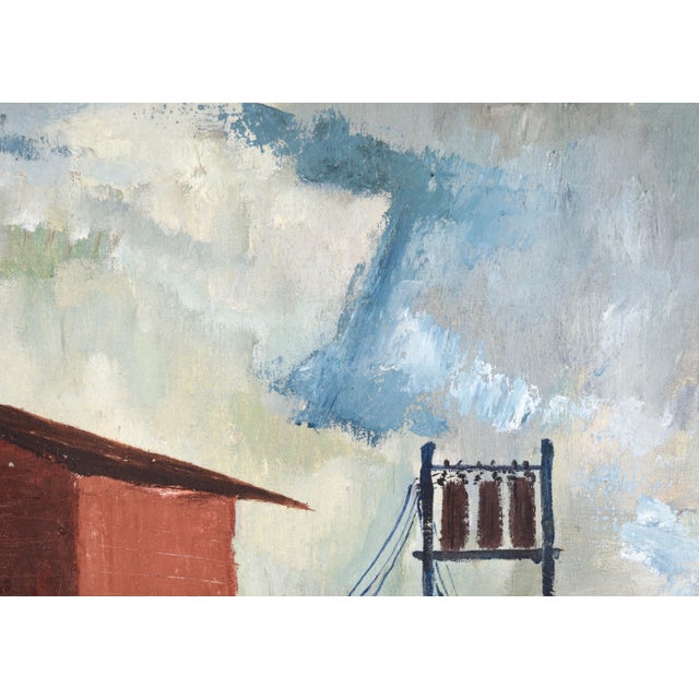 American Mid Century Industrial Landscape With Row Houses by Doris Lyons Hoover For Sale - Image 3 of 8