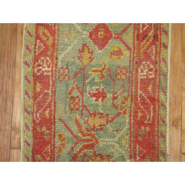 Sage Green Narrow Antique Oushak Runner For Sale - Image 4 of 5