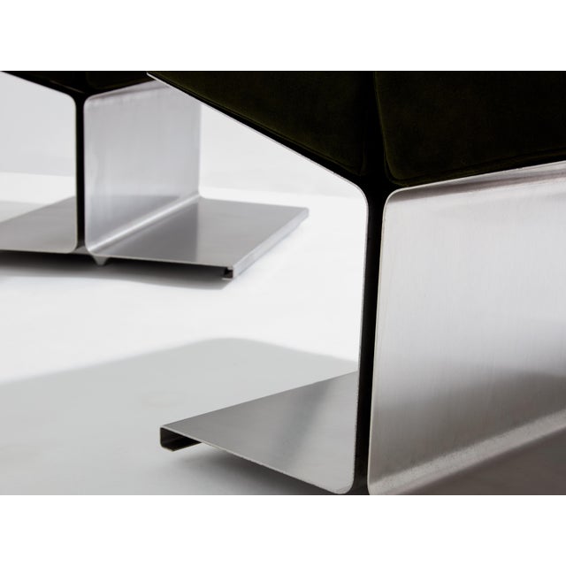 Textile Paul Geoffroy for Uginox Stainless Steel Alcantara Ottomans 1975 For Sale - Image 7 of 9
