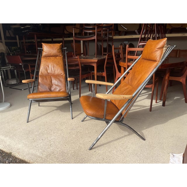 Set of Accent Tan Leather Chairs For Sale - Image 4 of 12