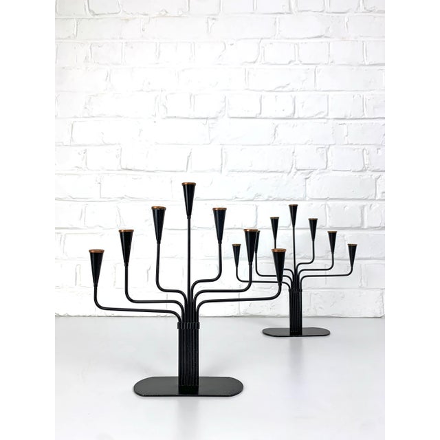Gunnar Ander Seven-Arm Candelabras by Gunnar Ander for Ystad Metall, Sweden, 1950s, Set of 2 For Sale - Image 4 of 13