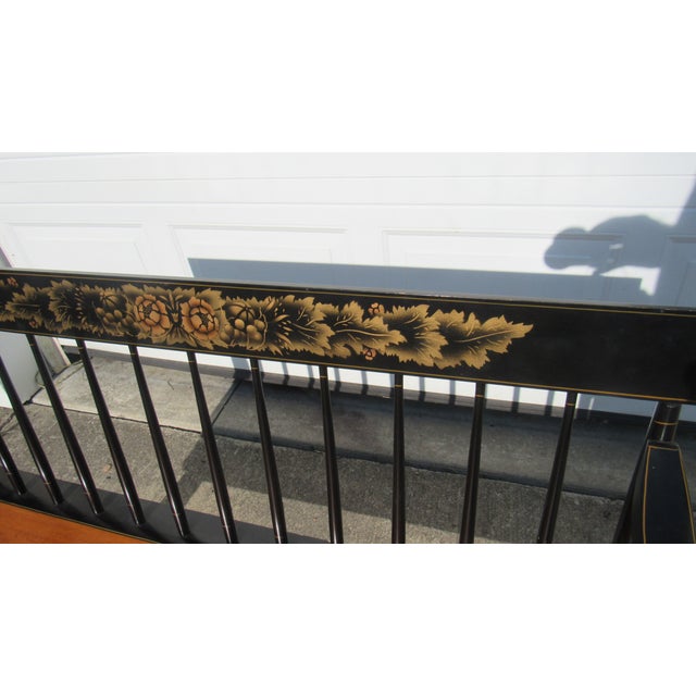 1980s Hitchcock Black Farmhouse Bench Signed Designer For Sale - Image 5 of 9