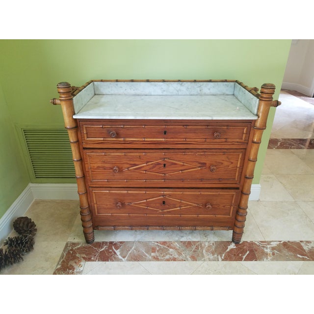 19th Century English Marble Top Bamboo Chest Of Drawers Chairish
