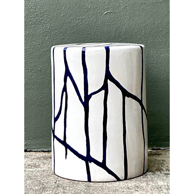 Vintage Boho Glazed Ceramic Low Stool For Sale - Image 10 of 12