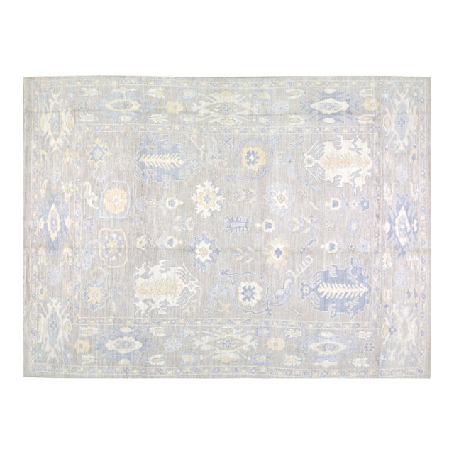 Turkish Oushak Hand Knotted Wool Rug, 12'x15'1" For Sale