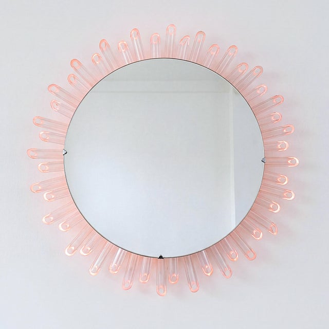 Mid-Century Modern Sun Wall Mirror in Pink Acrylic Glass, 1970s For Sale - Image 12 of 12