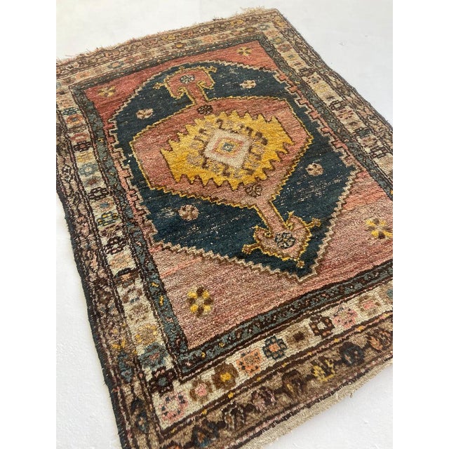 1930s Saffron & Midnight Blue Antique Kurdish Rug Tribal Rug 3.5 x 4.8 For Sale - Image 5 of 13