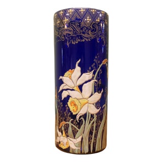Vintage Enamelled Vase with Daffodils, 1920 For Sale
