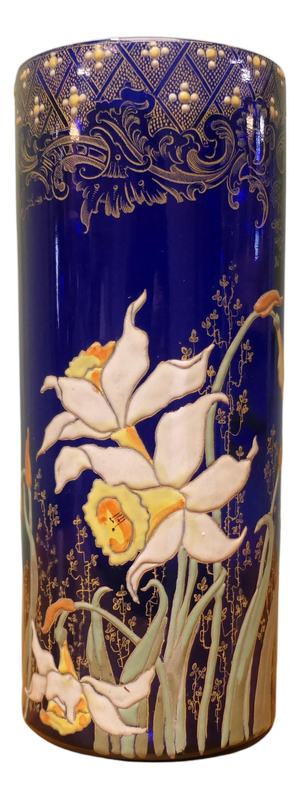 Vintage Enamelled Vase with Daffodils, 1920