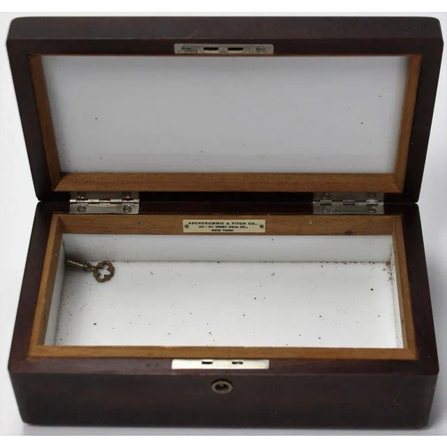 A&F wood (milk glass-lined) humidor box with key & ivory plaque 53-57 West 36th St New York A&F's address (1913-1917) Sz:...