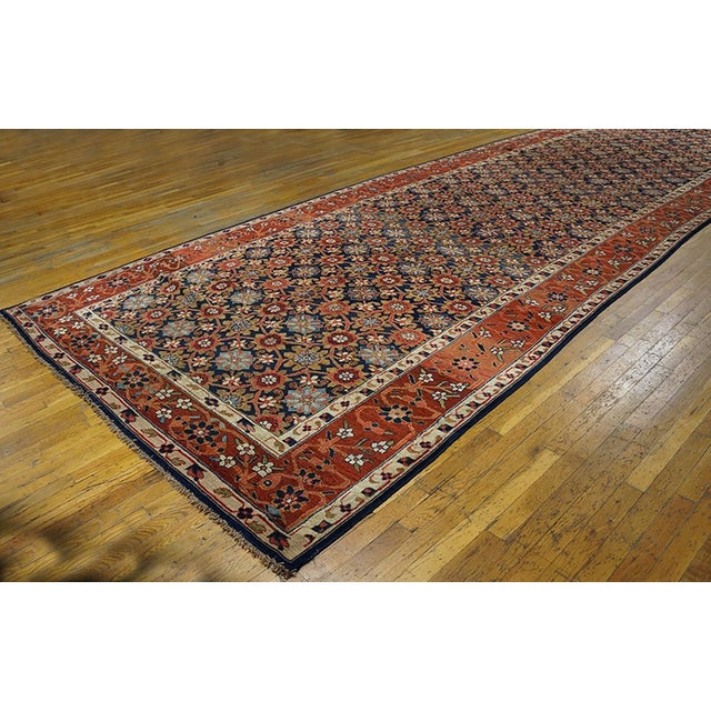 Persian 1850s Blue Navy Floral Antique n.w. Persian Gallery Carpet 7' X 19'8" Handknotted Wool Rug For Sale - Image 3 of 6