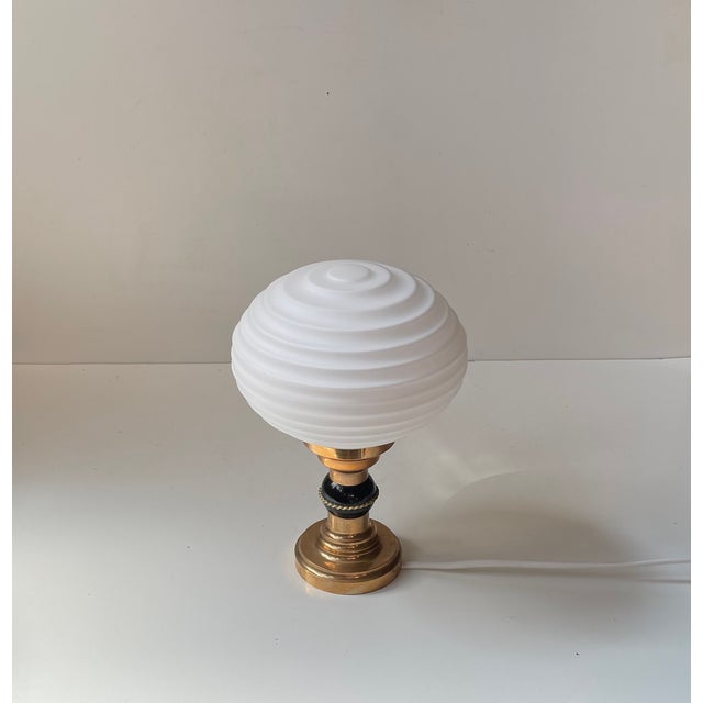 Art Deco Scandinavian Table Lamp in Bronze & Fluted Orb Glass, 1960s For Sale - Image 3 of 10