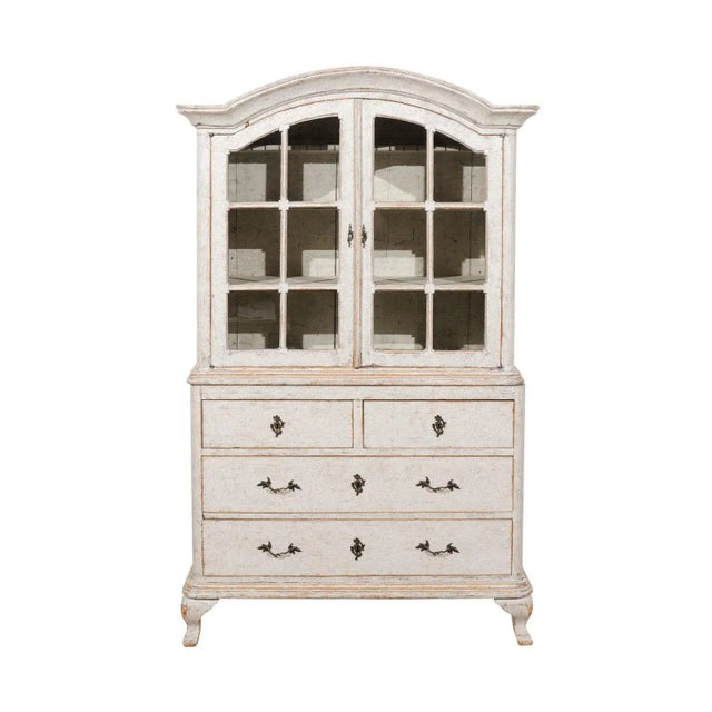 Swedish Rococo Style 19th Century Painted Vitrine with Glass Doors and Drawers For Sale - Image 12 of 12