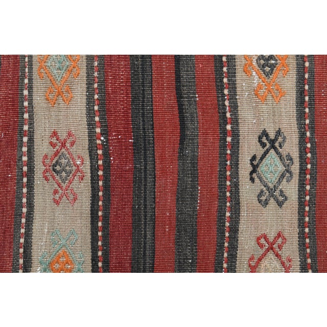 Striped Orange Turkish Vintage Kilim Oushak Handmade Woven Wool Runner Rug For Sale - Image 11 of 11