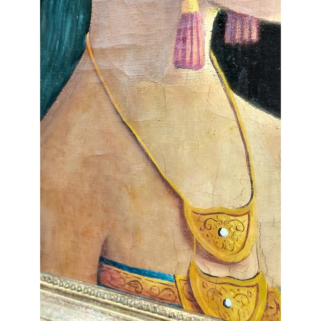Gold Framed Signed Painting on Velvet of a Bali Woman For Sale - Image 8 of 14