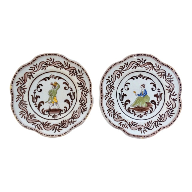 Antique French Faience Peasant Plates, a Pair For Sale