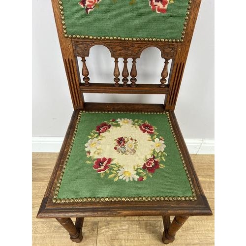 Green Antique French Oak Floral Upholstered Chairs, Set of 2 For Sale - Image 8 of 11