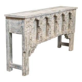 Carved & Painted Console Table Made From an Antique Rajasthani Door For Sale