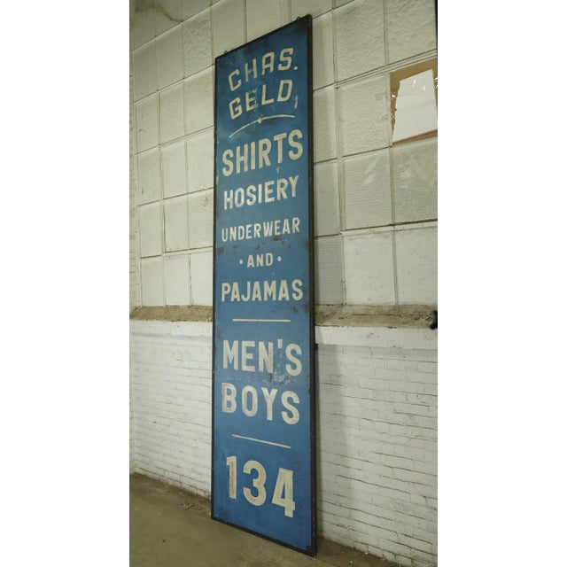 Traditional Large Chas. Geld Clothing Aluminum Marty Supreme Movie Prop Double Sided Sign For Sale - Image 3 of 10