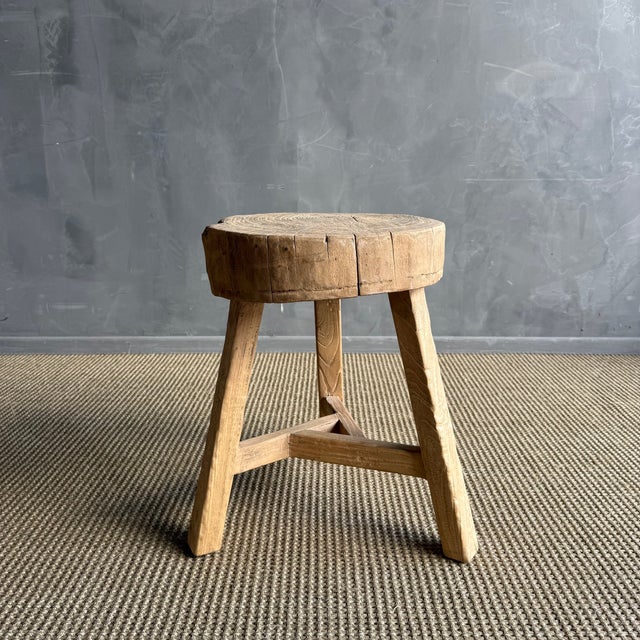 Vintage Elm Wood Chop Block Table #22a For Sale - Image 4 of 8