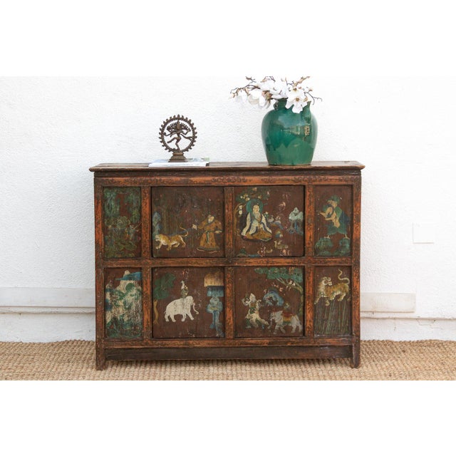 Antique Himalayas Hand-Painted Tibetan Cabinet For Sale - Image 12 of 12